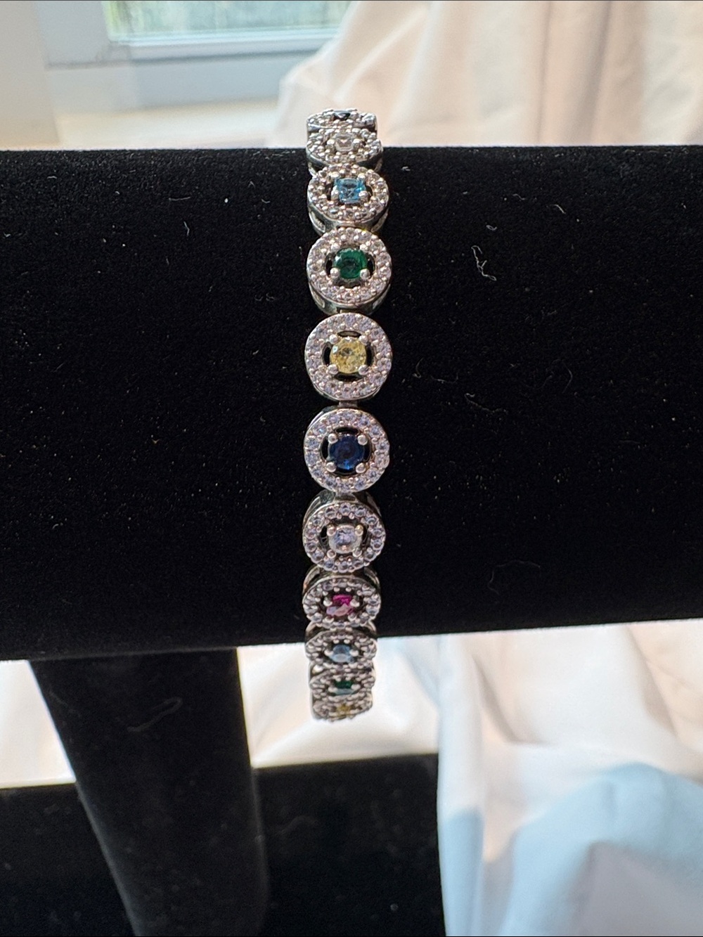 Sterling Silver 925 Multi-Gem Halo Bracelet